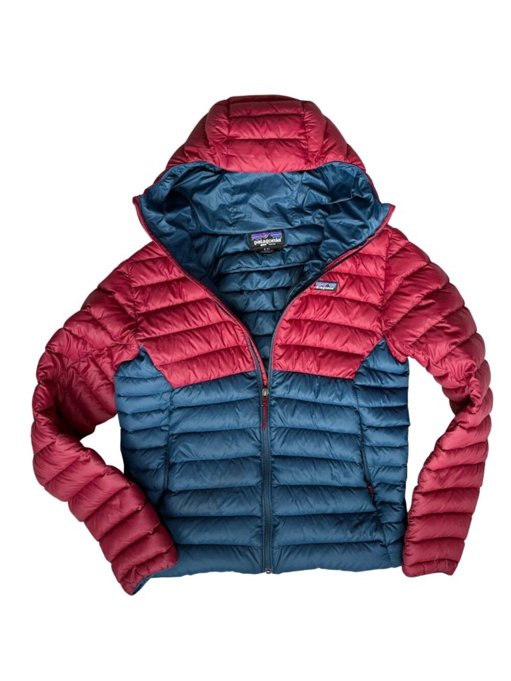 Patagonia Jacket Mens Small Red / Navy Puffer Goose Down Filled Hooded